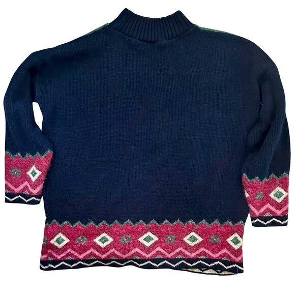 Vintage 80s Cozy Pink Rose Floral Knit Grandma Sweater Cottage Core - Picture 2 of 4